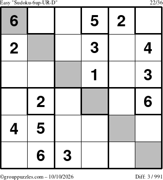 The grouppuzzles.com Easy Sudoku-6up-UR-D puzzle for Saturday October 10, 2026