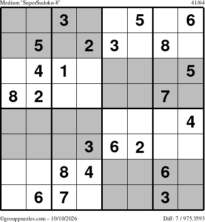 The grouppuzzles.com Medium SuperSudoku-8 puzzle for Saturday October 10, 2026