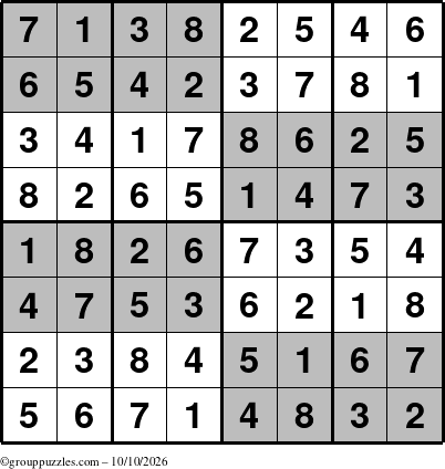 The grouppuzzles.com Answer grid for the SuperSudoku-8 puzzle for Saturday October 10, 2026