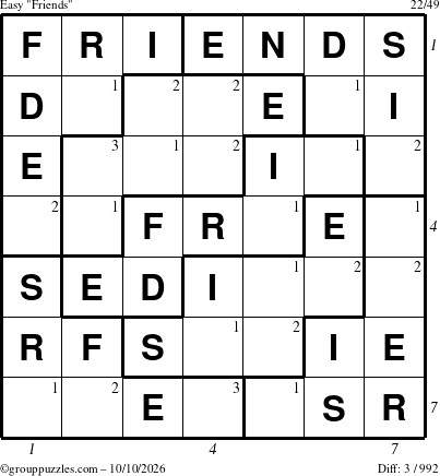 The grouppuzzles.com Easy Friends puzzle for Saturday October 10, 2026 with all 3 steps marked