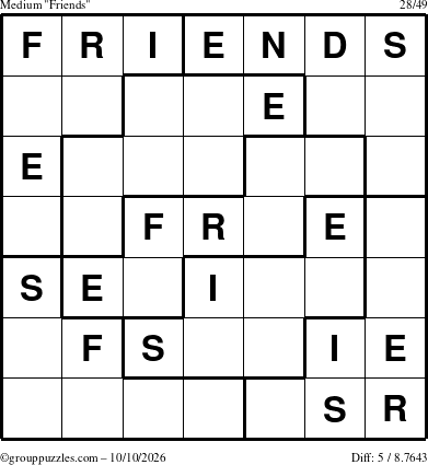 The grouppuzzles.com Medium Friends puzzle for Saturday October 10, 2026