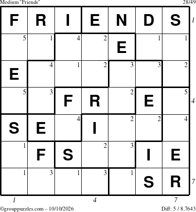 The grouppuzzles.com Medium Friends puzzle for Saturday October 10, 2026 with all 5 steps marked