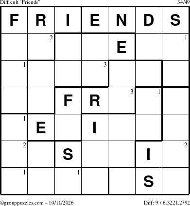 The grouppuzzles.com Difficult Friends puzzle for Saturday October 10, 2026 with the first 3 steps marked