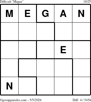 The grouppuzzles.com Difficult Megan puzzle for Tuesday May 5, 2026