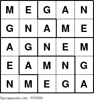 The grouppuzzles.com Answer grid for the Megan puzzle for Tuesday May 5, 2026