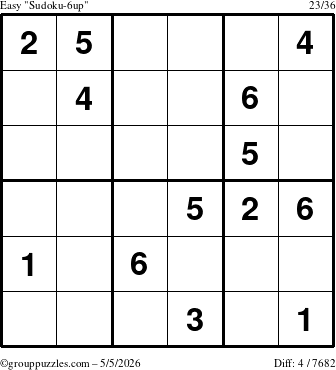The grouppuzzles.com Easy Sudoku-6up puzzle for Tuesday May 5, 2026