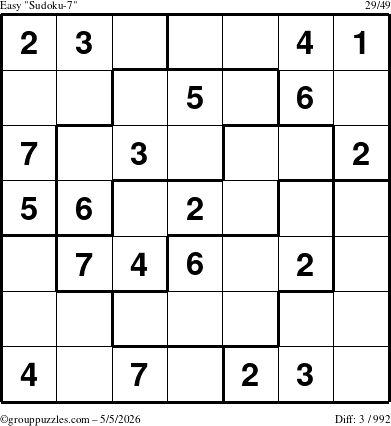 The grouppuzzles.com Easy Sudoku-7 puzzle for Tuesday May 5, 2026