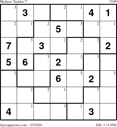 The grouppuzzles.com Medium Sudoku-7 puzzle for Tuesday May 5, 2026 with the first 3 steps marked