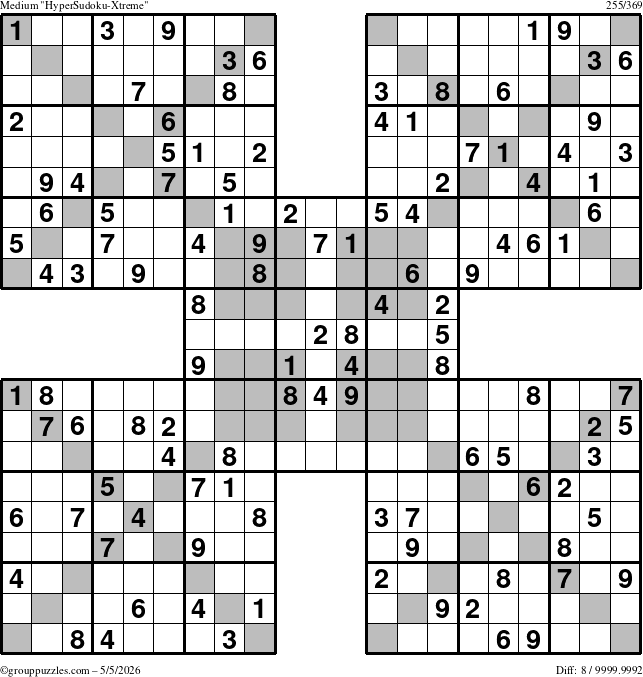 The grouppuzzles.com Medium HyperSudoku-Xtreme puzzle for Tuesday May 5, 2026