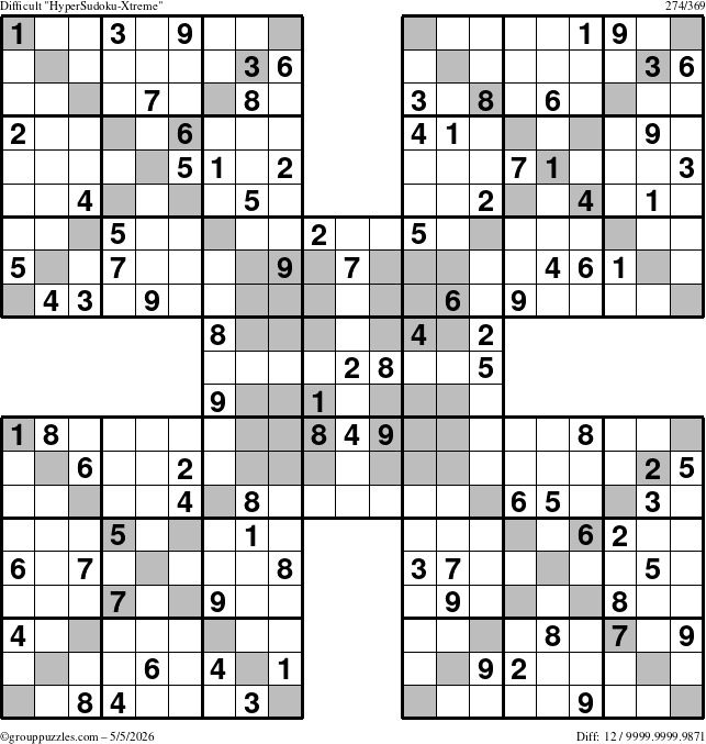 The grouppuzzles.com Difficult HyperSudoku-Xtreme puzzle for Tuesday May 5, 2026