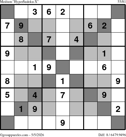 The grouppuzzles.com Medium HyperSudoku-X puzzle for Tuesday May 5, 2026