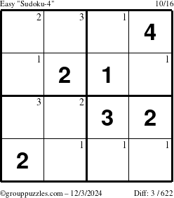 The grouppuzzles.com Easy Sudoku-4 puzzle for Tuesday December 3, 2024 with the first 3 steps marked