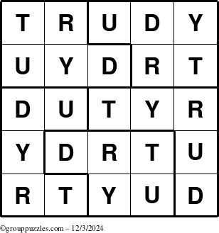 The grouppuzzles.com Answer grid for the Trudy puzzle for Tuesday December 3, 2024