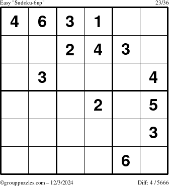 The grouppuzzles.com Easy Sudoku-6up puzzle for Tuesday December 3, 2024