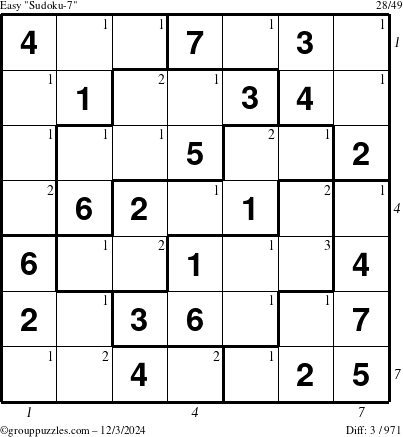 The grouppuzzles.com Easy Sudoku-7 puzzle for Tuesday December 3, 2024 with all 3 steps marked