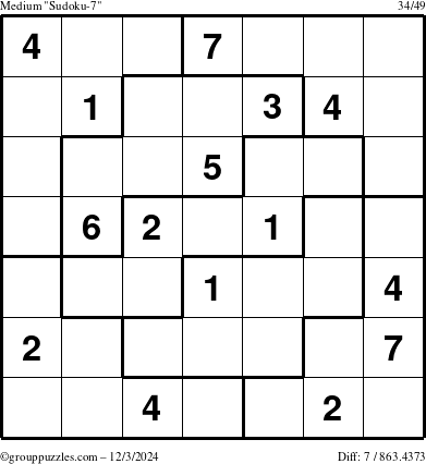 The grouppuzzles.com Medium Sudoku-7 puzzle for Tuesday December 3, 2024