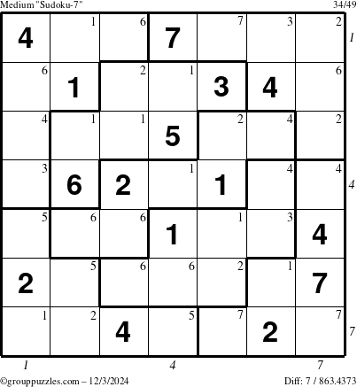 The grouppuzzles.com Medium Sudoku-7 puzzle for Tuesday December 3, 2024, suitable for printing, with all 7 steps marked