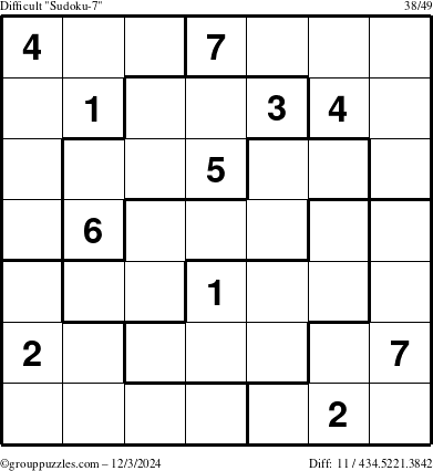 The grouppuzzles.com Difficult Sudoku-7 puzzle for Tuesday December 3, 2024