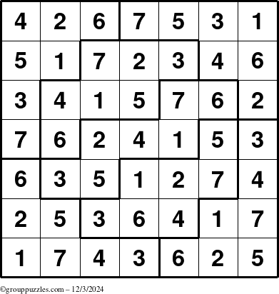 The grouppuzzles.com Answer grid for the Sudoku-7 puzzle for Tuesday December 3, 2024