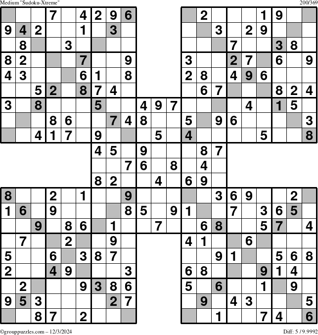 The grouppuzzles.com Medium Sudoku-Xtreme puzzle for Tuesday December 3, 2024