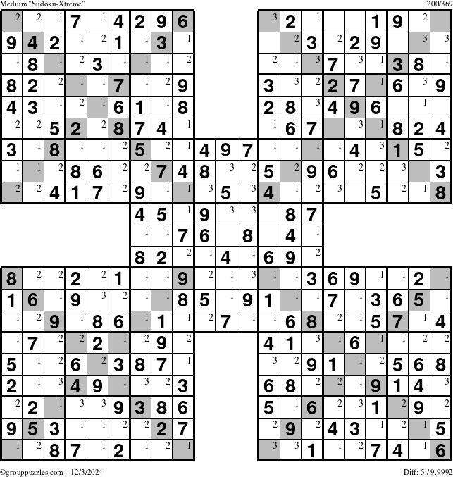 The grouppuzzles.com Medium Sudoku-Xtreme puzzle for Tuesday December 3, 2024 with the first 3 steps marked