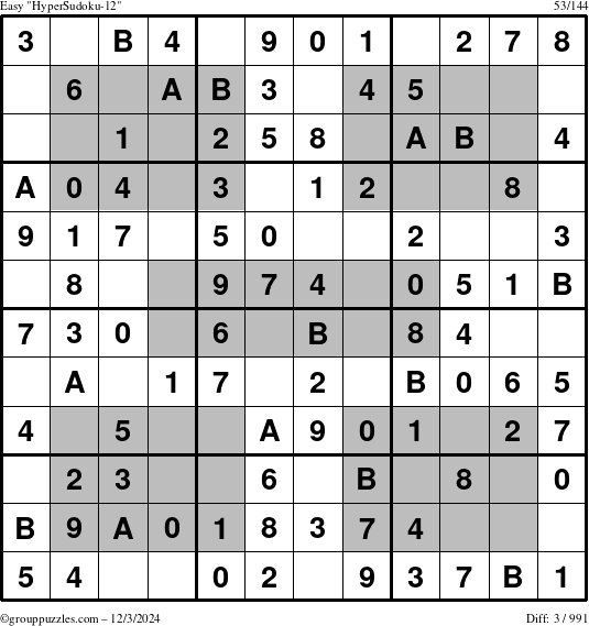 The grouppuzzles.com Easy HyperSudoku-12 puzzle for Tuesday December 3, 2024