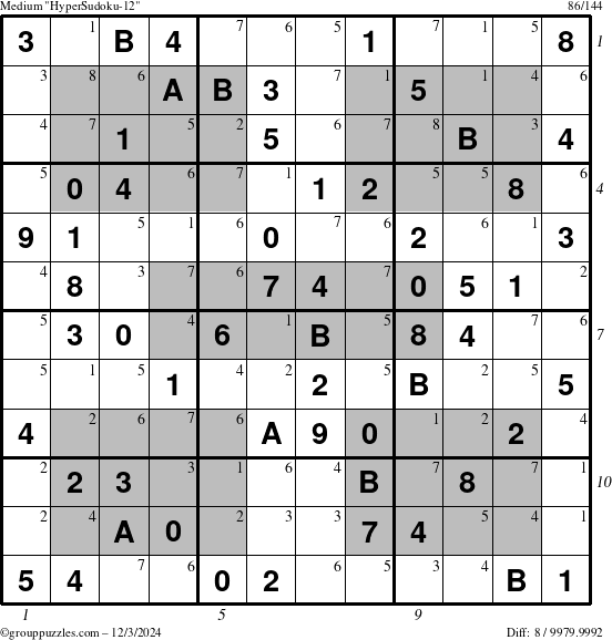 The grouppuzzles.com Medium HyperSudoku-12 puzzle for Tuesday December 3, 2024 with all 8 steps marked