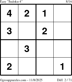 The grouppuzzles.com Easy Sudoku-4 puzzle for Saturday November 8, 2025