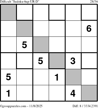 The grouppuzzles.com Difficult Sudoku-6up-UR-D puzzle for Saturday November 8, 2025