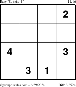 The grouppuzzles.com Easy Sudoku-4 puzzle for Saturday June 29, 2024