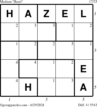 The grouppuzzles.com Medium Hazel puzzle for Saturday June 29, 2024 with all 4 steps marked