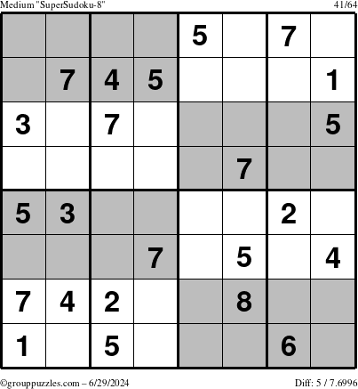 The grouppuzzles.com Medium SuperSudoku-8 puzzle for Saturday June 29, 2024