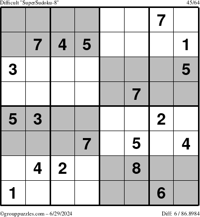 The grouppuzzles.com Difficult SuperSudoku-8 puzzle for Saturday June 29, 2024