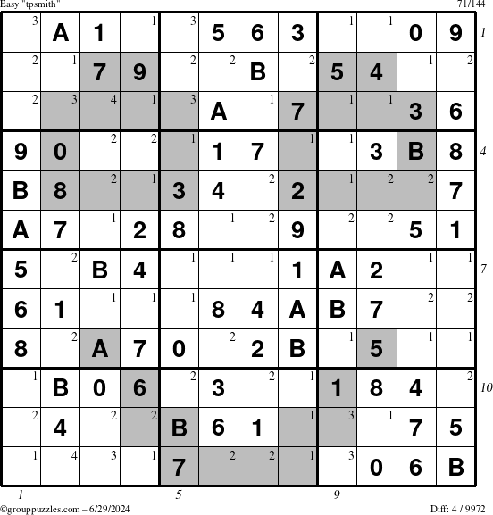 The grouppuzzles.com Easy tpsmith puzzle for Saturday June 29, 2024 with all 4 steps marked