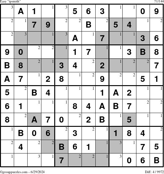 The grouppuzzles.com Easy tpsmith puzzle for Saturday June 29, 2024 with the first 3 steps marked