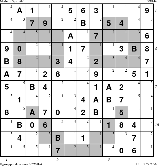 The grouppuzzles.com Medium tpsmith puzzle for Saturday June 29, 2024 with all 5 steps marked