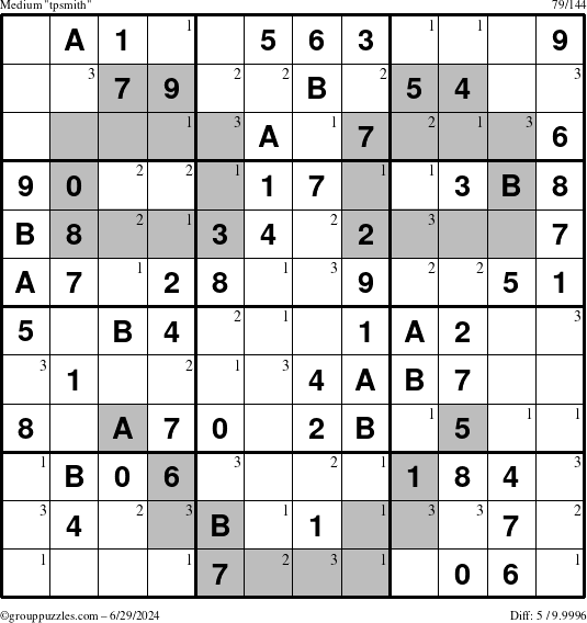 The grouppuzzles.com Medium tpsmith puzzle for Saturday June 29, 2024 with the first 3 steps marked