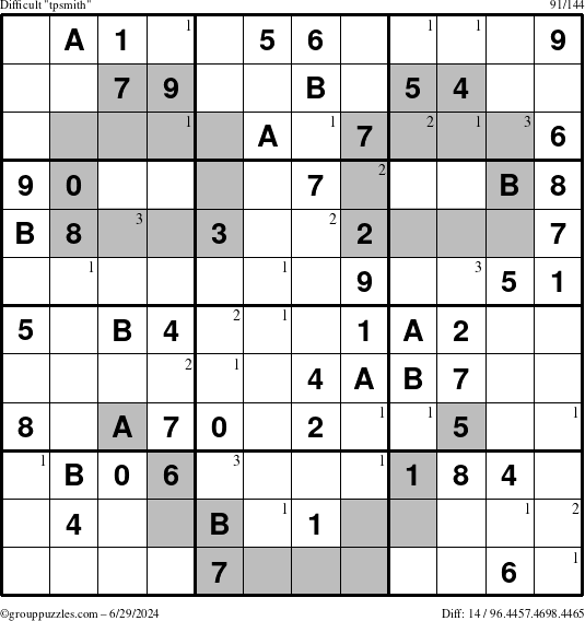 The grouppuzzles.com Difficult tpsmith puzzle for Saturday June 29, 2024 with the first 3 steps marked