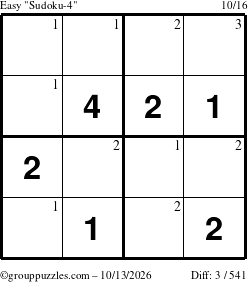The grouppuzzles.com Easy Sudoku-4 puzzle for Tuesday October 13, 2026 with the first 3 steps marked