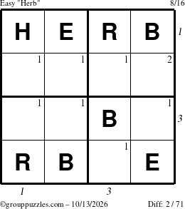 The grouppuzzles.com Easy Herb puzzle for Tuesday October 13, 2026 with all 2 steps marked