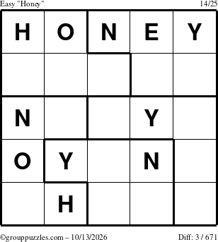 The grouppuzzles.com Easy Honey puzzle for Tuesday October 13, 2026