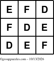 The grouppuzzles.com Answer grid for the TicTac-DEF puzzle for Tuesday October 13, 2026