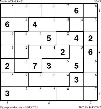 The grouppuzzles.com Medium Sudoku-7 puzzle for Tuesday October 13, 2026 with all 8 steps marked