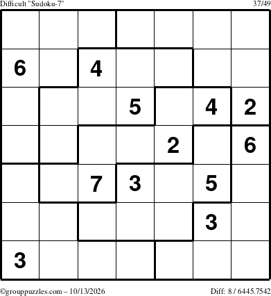 The grouppuzzles.com Difficult Sudoku-7 puzzle for Tuesday October 13, 2026