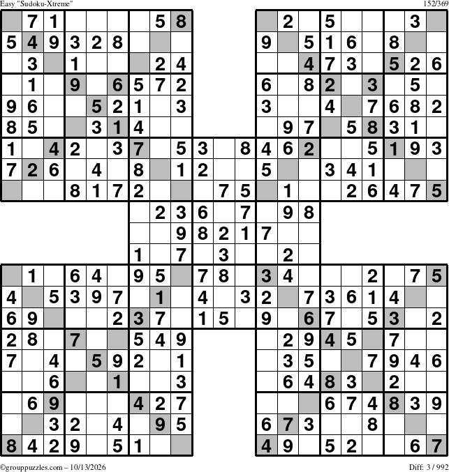 The grouppuzzles.com Easy Sudoku-Xtreme puzzle for Tuesday October 13, 2026