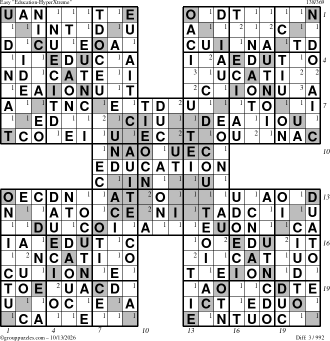 The grouppuzzles.com Easy Education-HyperXtreme puzzle for Tuesday October 13, 2026 with all 3 steps marked