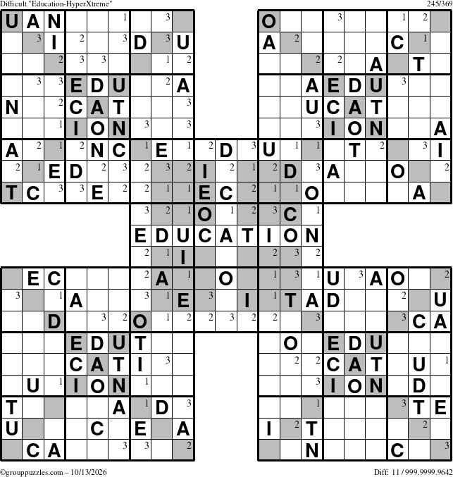 The grouppuzzles.com Difficult Education-HyperXtreme puzzle for Tuesday October 13, 2026 with the first 3 steps marked
