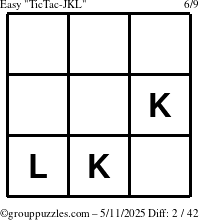 The grouppuzzles.com Easy TicTac-JKL puzzle for Sunday May 11, 2025