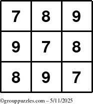 The grouppuzzles.com Answer grid for the TicTac-789 puzzle for Sunday May 11, 2025
