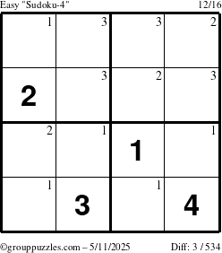 The grouppuzzles.com Easy Sudoku-4 puzzle for Sunday May 11, 2025 with the first 3 steps marked